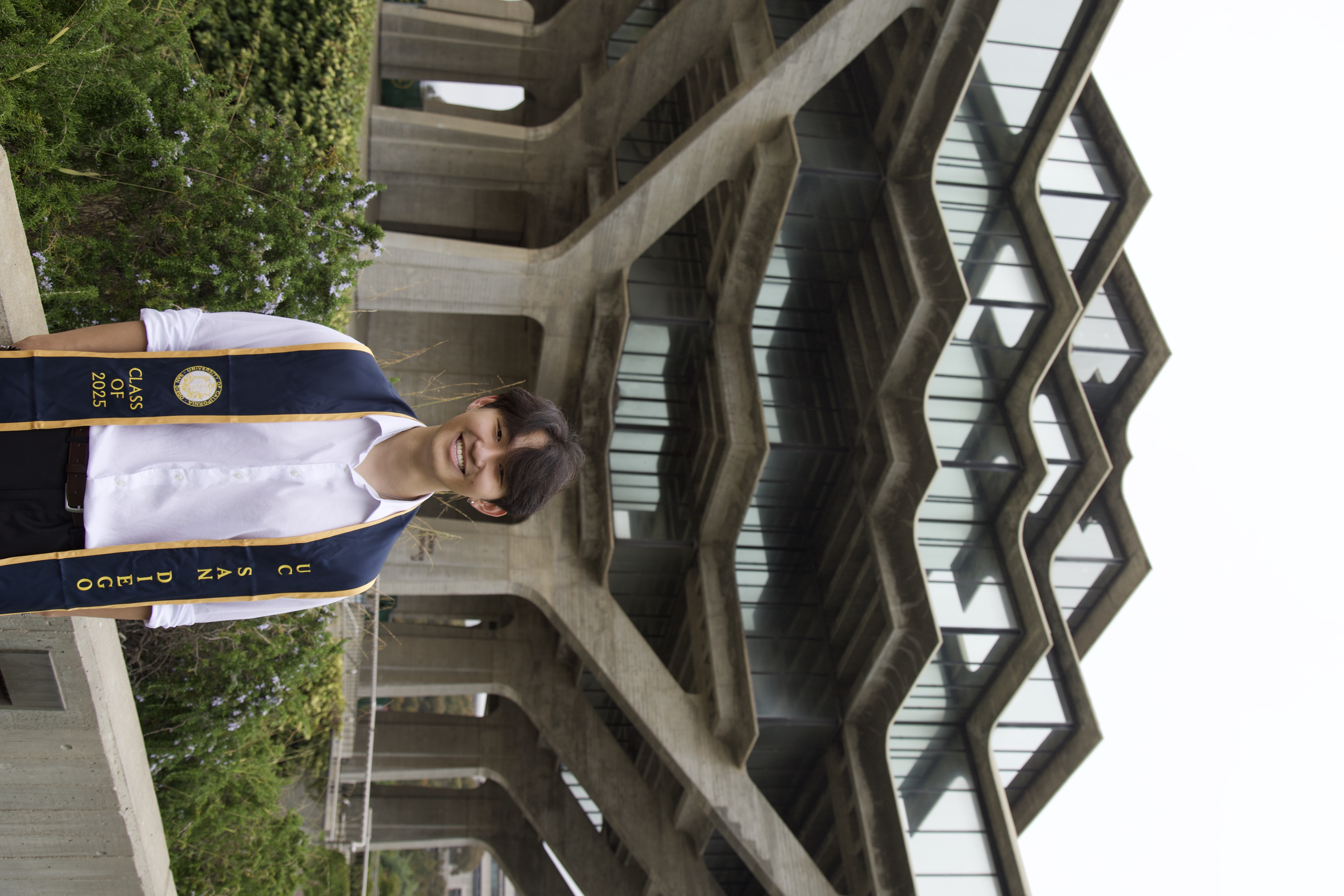 A portrait of me in front of Geisel Library at UCSD.